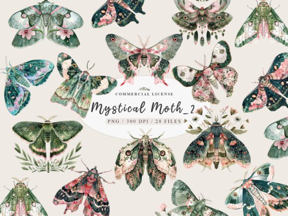 Magic Moth Clipart, Celestial Moth Png, Graphic Illustrations By UsisArt