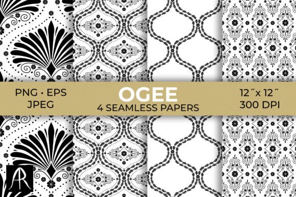 Monochrome Damask Geometric Patterns Grafica Motivi di Carta Di neauth