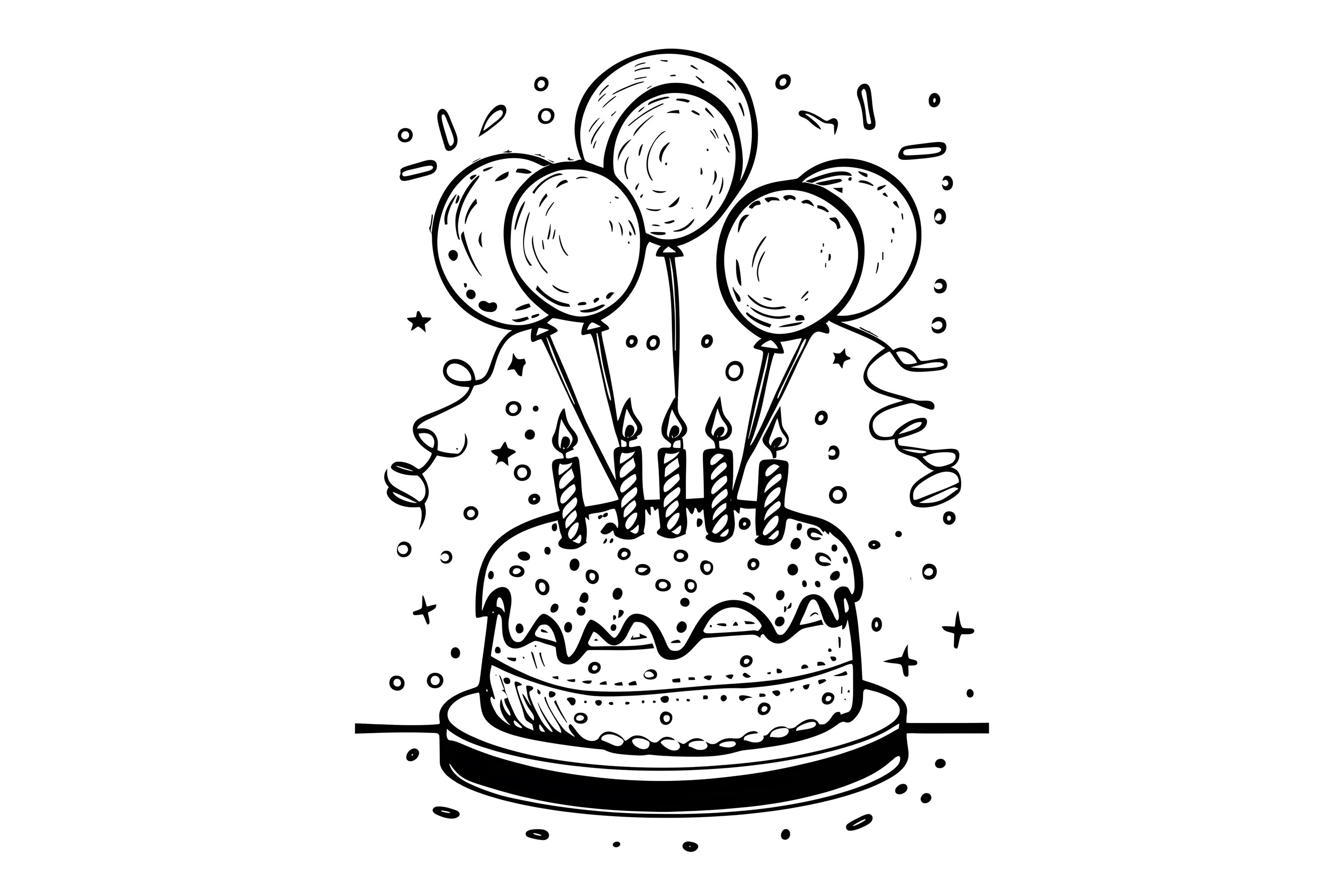Outlined Cake Coloring Adults Page