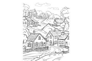 Village Scene Adults Coloring Page Graphic by Forhadx5 · Creative Fabrica