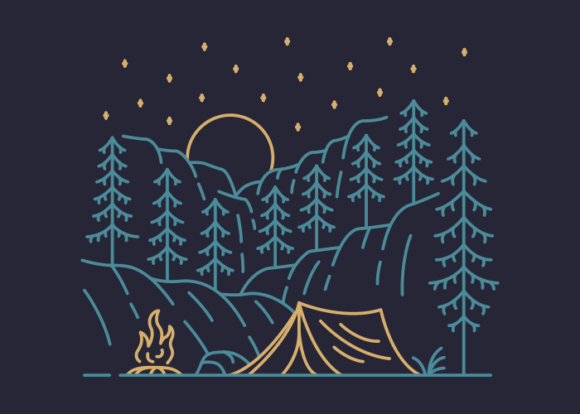 Wild Camping, Tent, Campfire with Forest