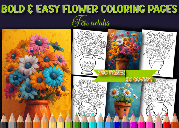 200 Bold & Easy Flower Coloring Pages