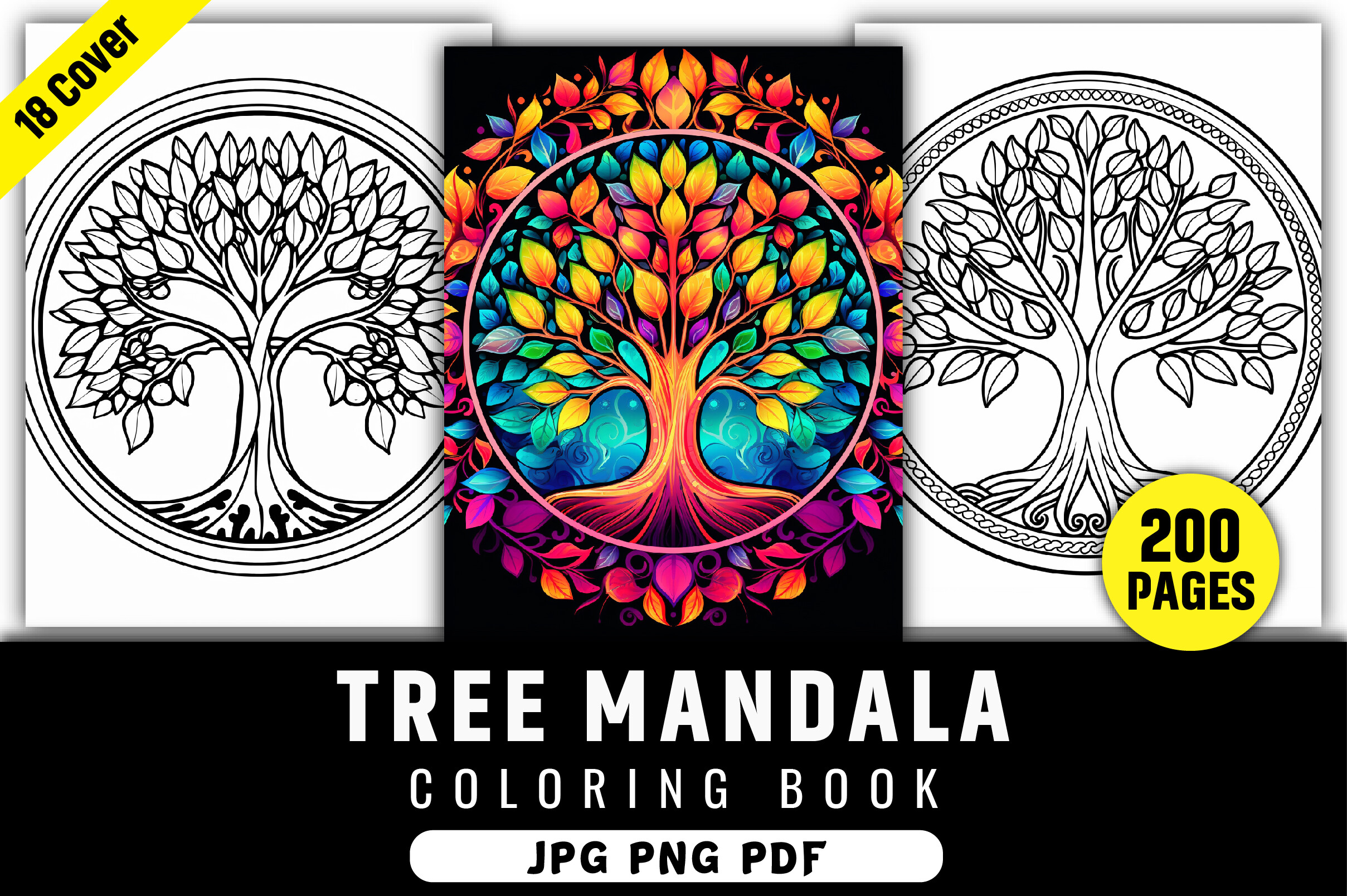 200 Tree Mandala Coloring Pages for Kdp