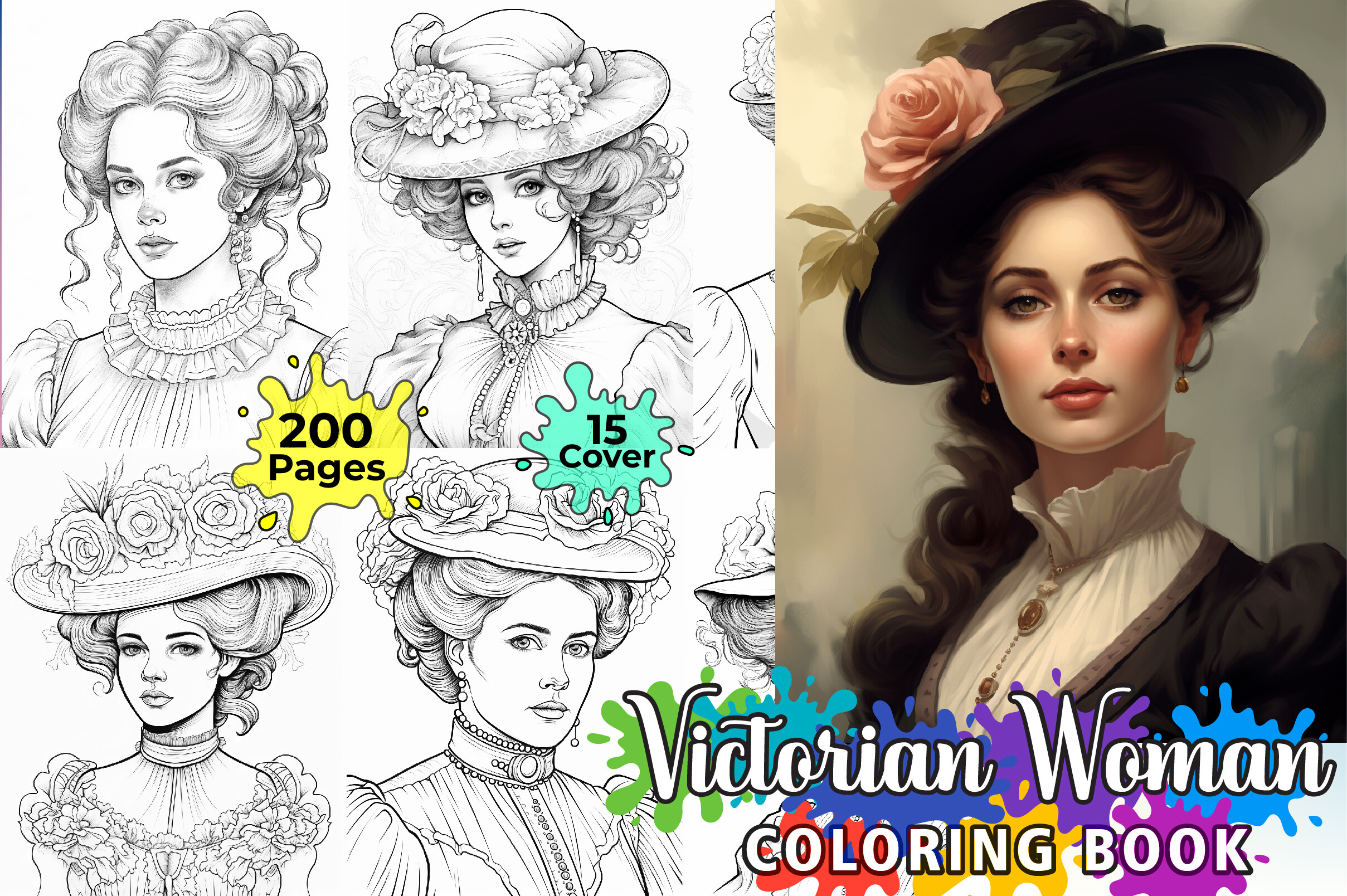 200 Victorian Woman Coloring Pages Kdp