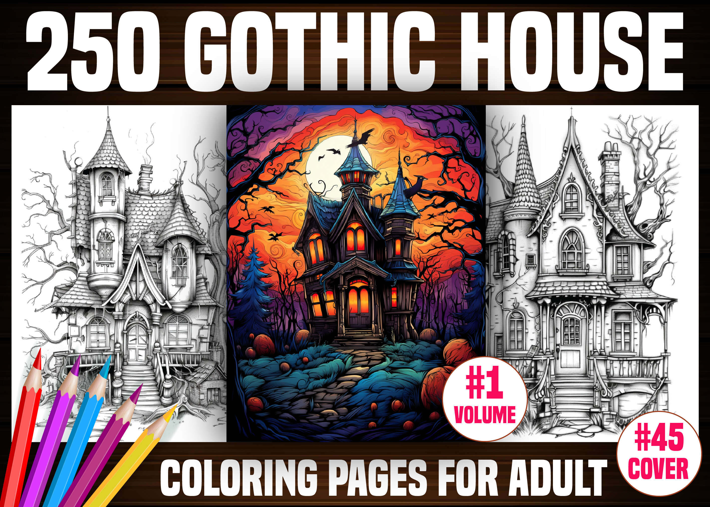 250 Gothic House Coloring Pages - KDP