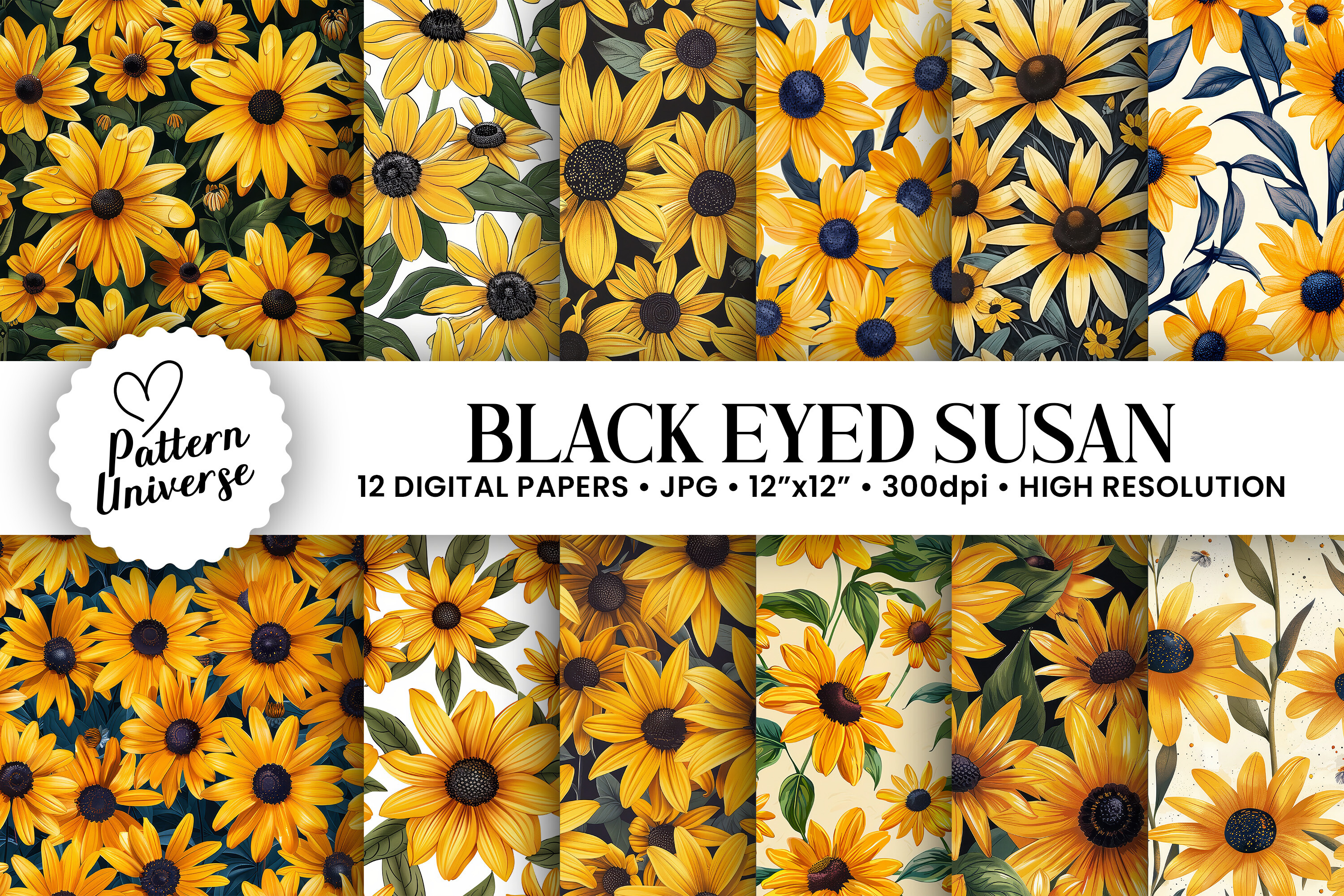 Black Eyed Susan Flowers Patterns Graphic by Pattern Universe ...