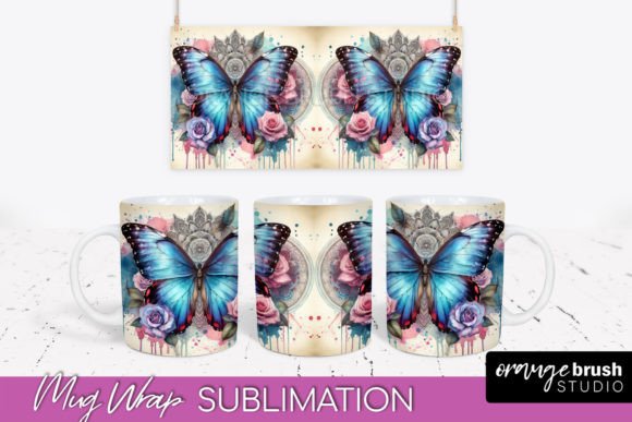 Butterfly Mug Wrap Flowers Mug Wrap Graphics