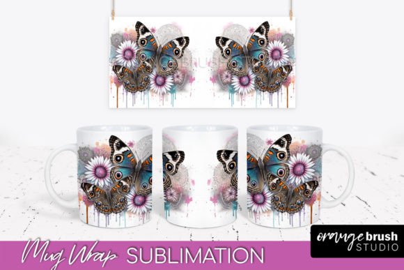 Butterfly Mug Wrap Flowers Mug Wrap Graphics
