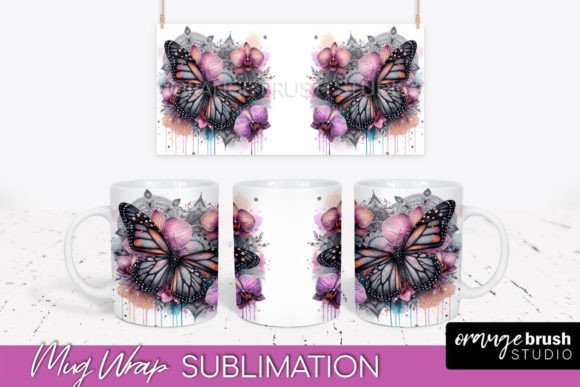 Butterfly Mug Wrap Flowers Mug Wrap Graphics