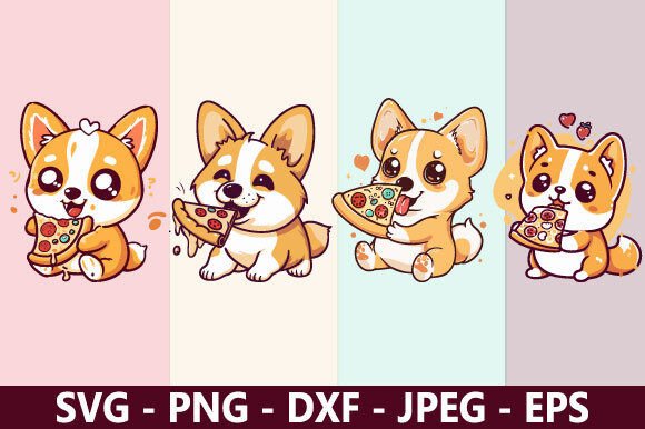 Cute corgi eating pizza funny SVG bundle for sublimation tees and Cricut stickers