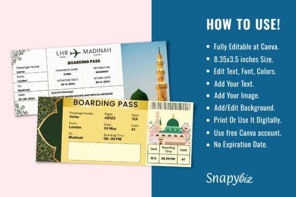 Hajj Umrah Boarding Pass Canva Template