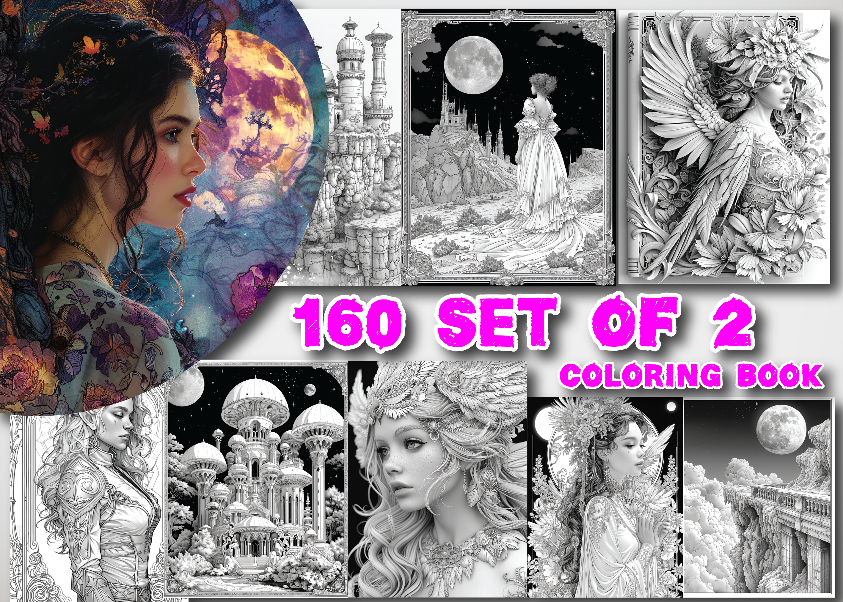 Set of 2 Coloring Book for Adults