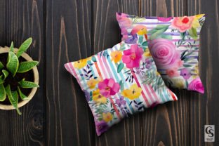 Summer Watercolor Flower Stripes Pattern Graphic by Creative Store ...