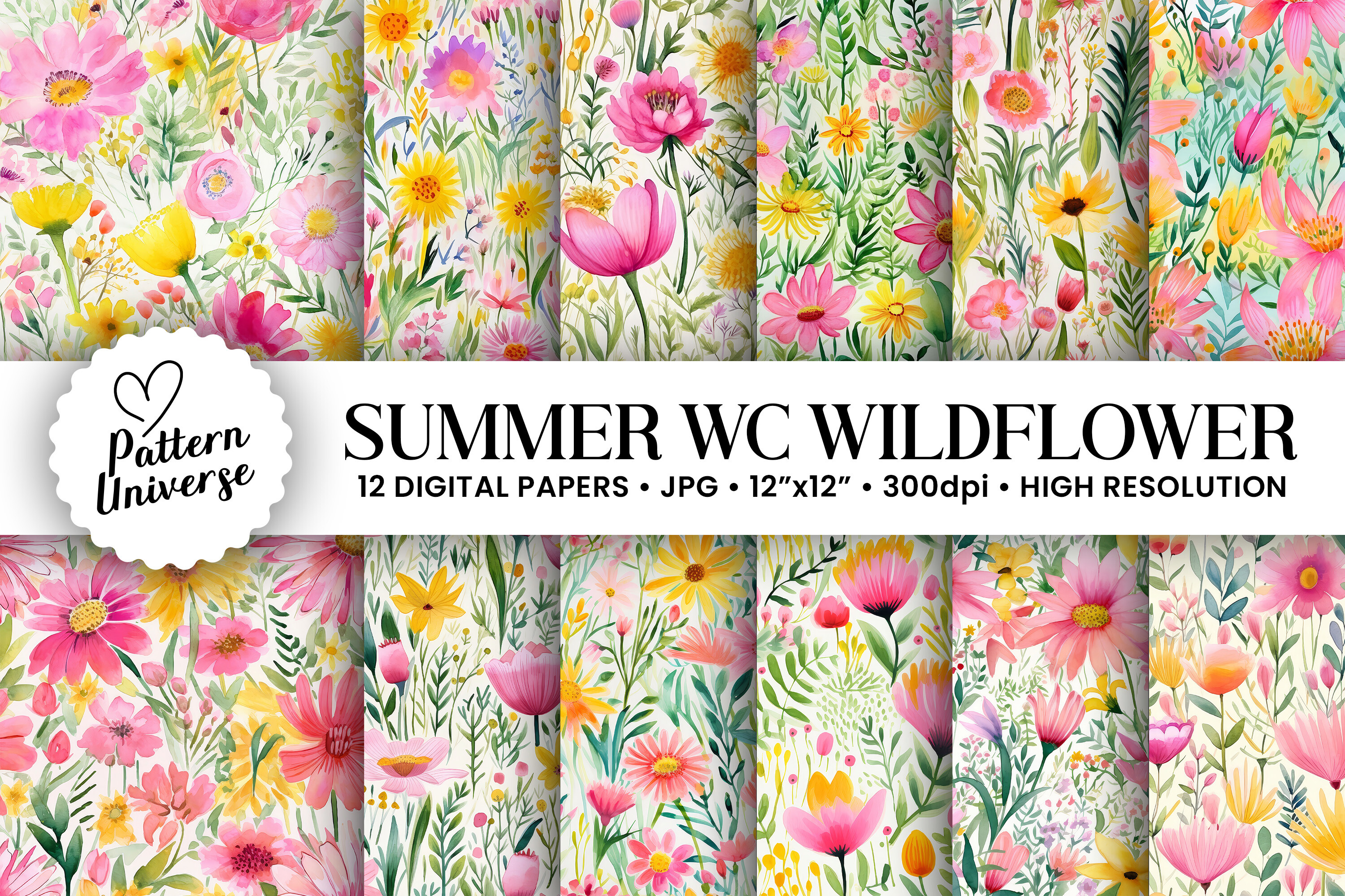 Summer Watercolor Wildflower Patterns Graphic by Pattern Universe ...