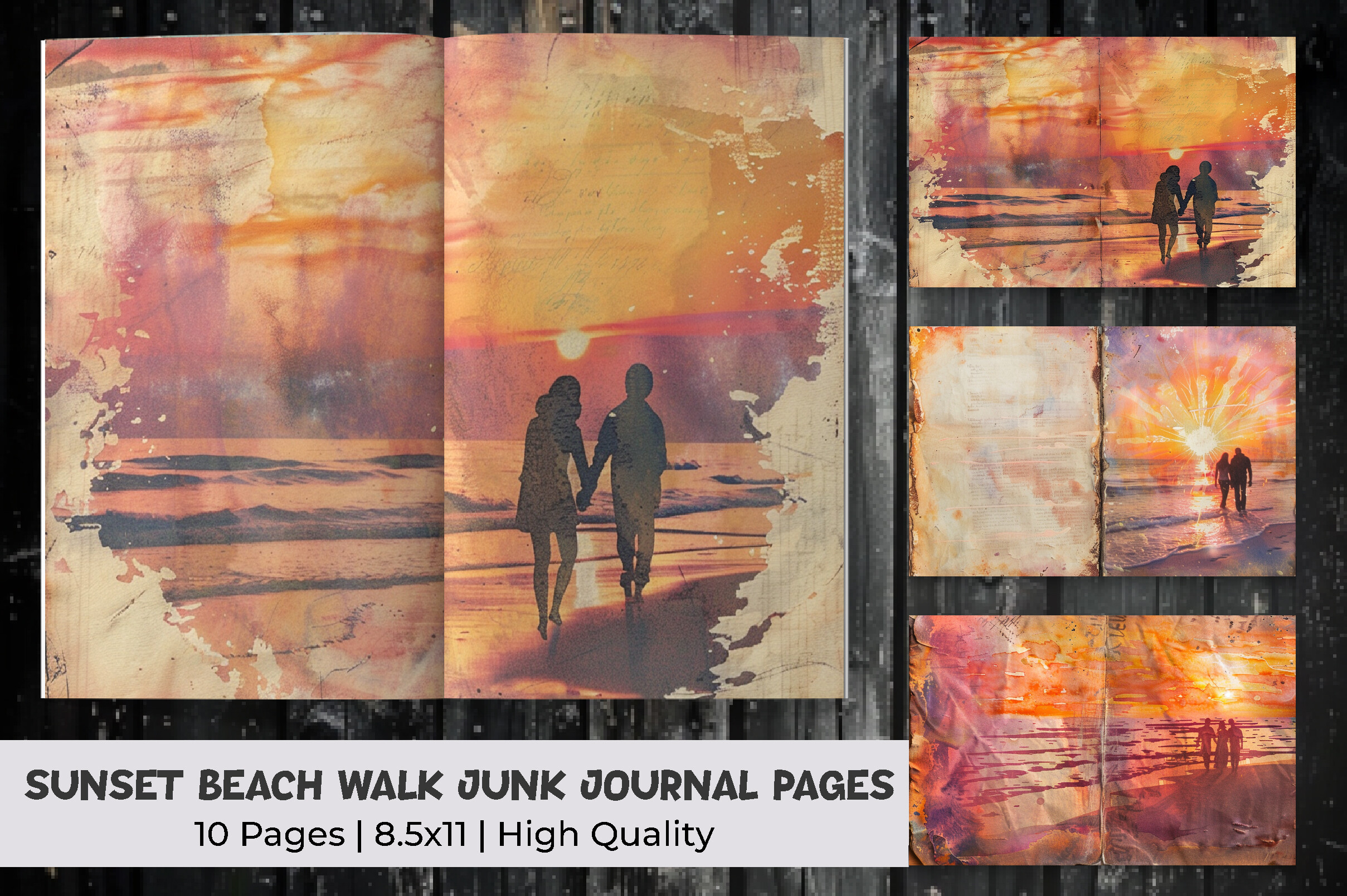 Sunset Beach Walk Junk Journal Pages Graphic by mirazooze · Creative ...