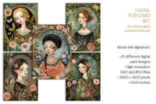 Floral Lady Portraits Postcard Set Graphic by daphnepopuliers ...