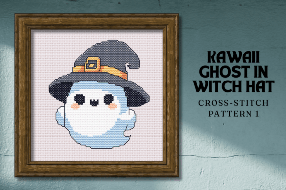 Kawaii Ghost in Witch Hat Pattern