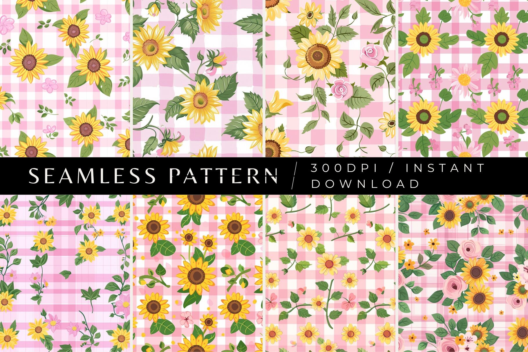 Pink Gingham Sunflower Patterns Graphic by Inknfolly · Creative Fabrica