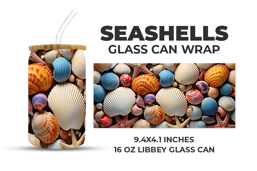 Seashells Glass Can Wrap Graphic by Creative World · Creative Fabrica