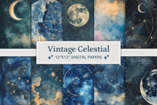 Vintage Celestial Digital Papers Graphic by altendi · Creative Fabrica