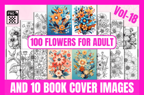 100 Flowers Adult Coloring Pages Vol-18