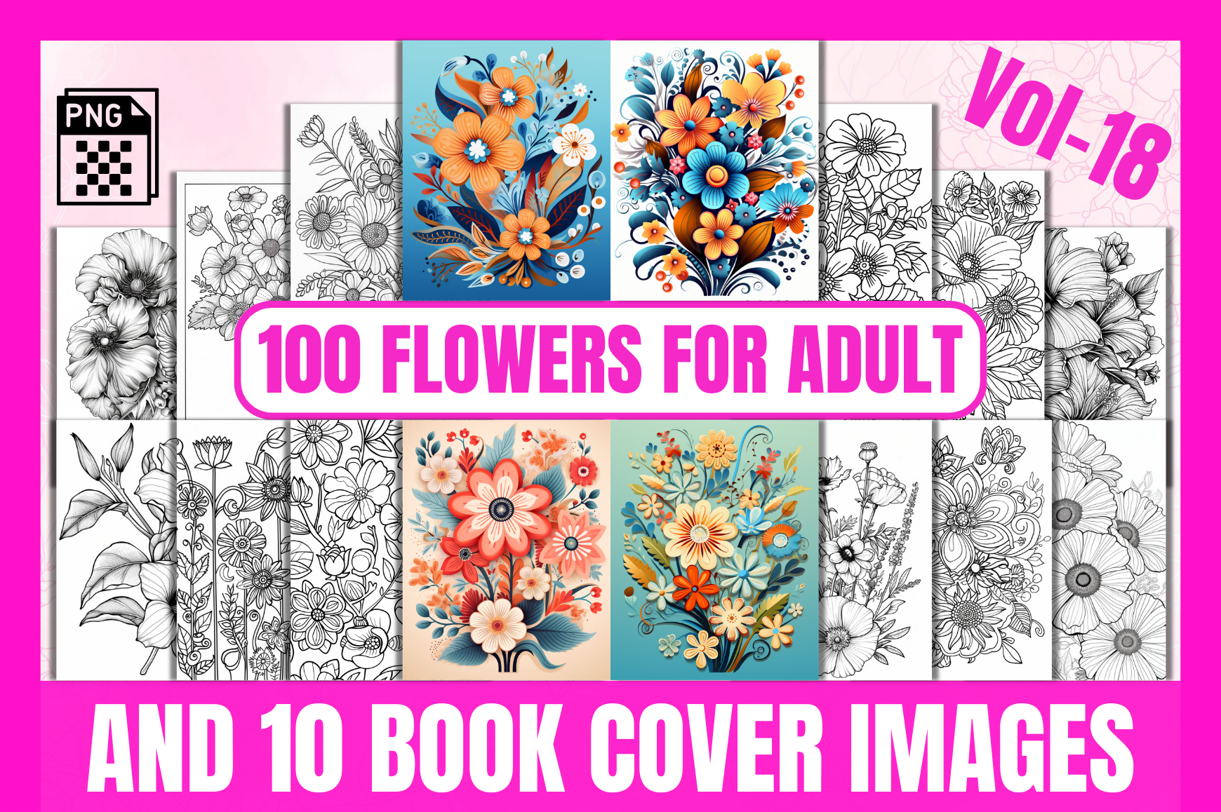 100 Flowers Adult Coloring Pages Vol-18