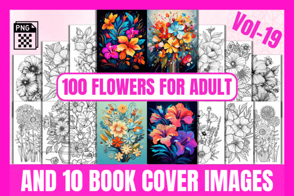 100 Flowers Adult Coloring Pages Vol-19