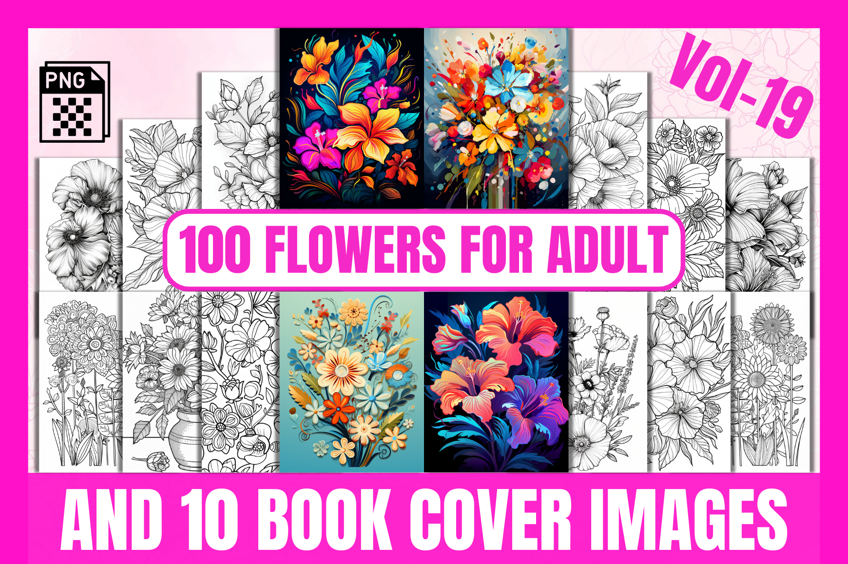 100 Flowers Adult Coloring Pages Vol-19