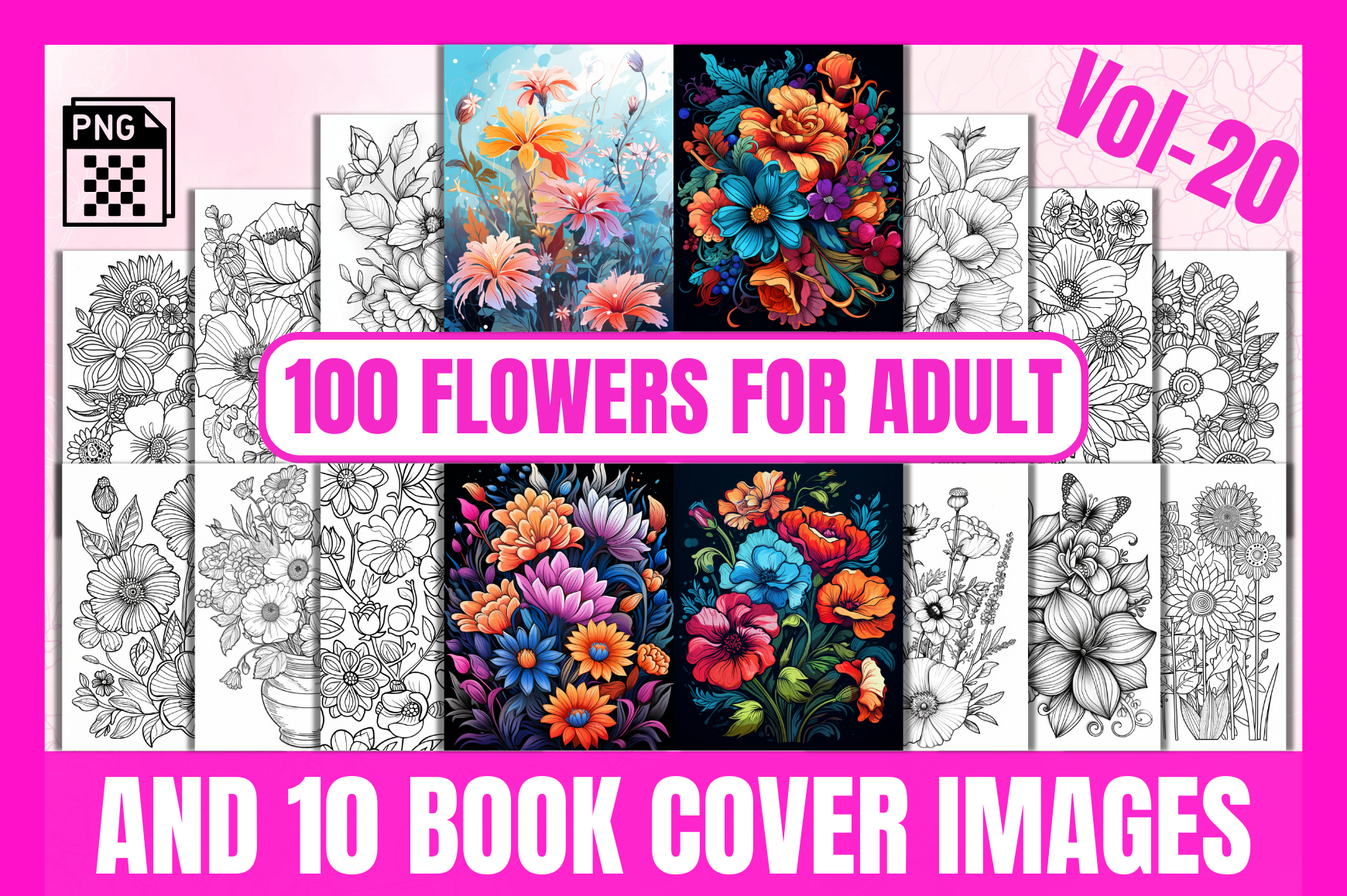 100 Flowers Adult Coloring Pages Vol-20