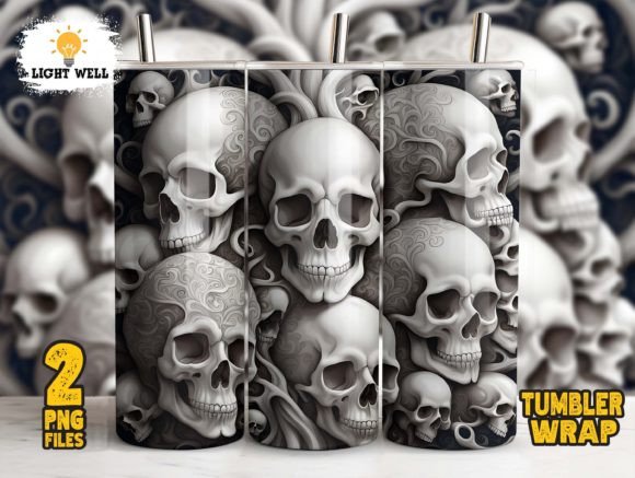 3D Skulls Gothic Halloween Tumbler Wrap