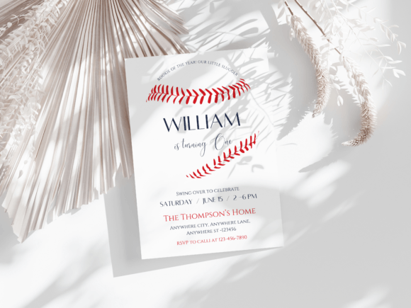 Baseball first birthday invitation design with sporty theme for a one-year-old party