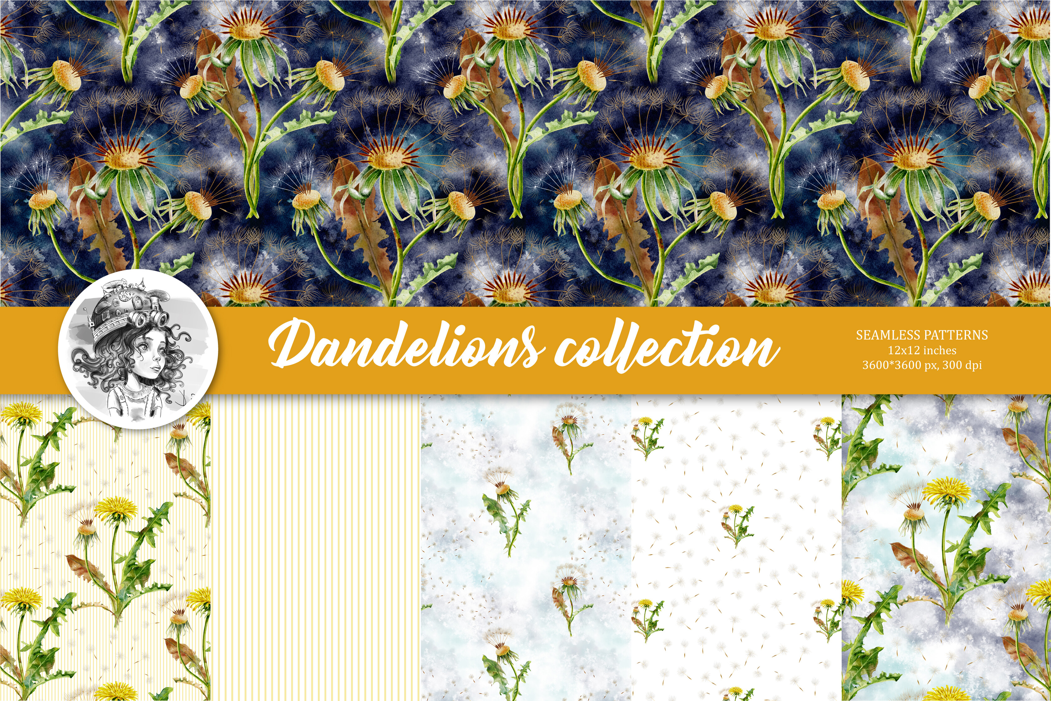 Set of Seamless Patterns of Dandelions Graphic by ekalininart ...