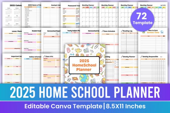 2025 Home School Planner Canva Template - Digital