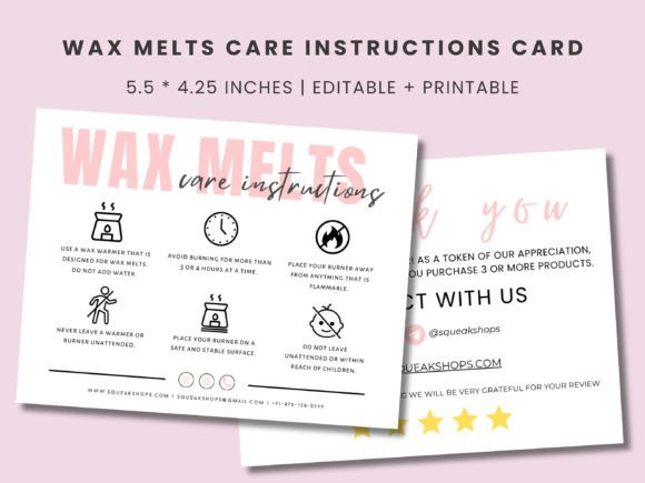 Canva Wax Melts Care Instructions Card