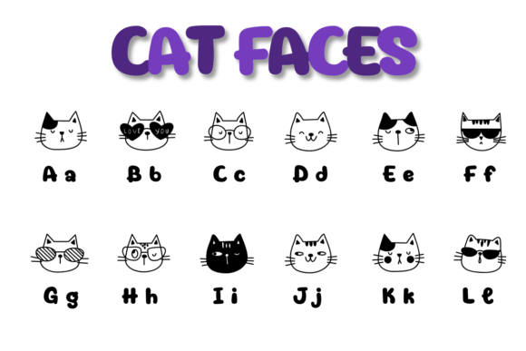 Cat Faces Font PNG with transparent background - Preview 1