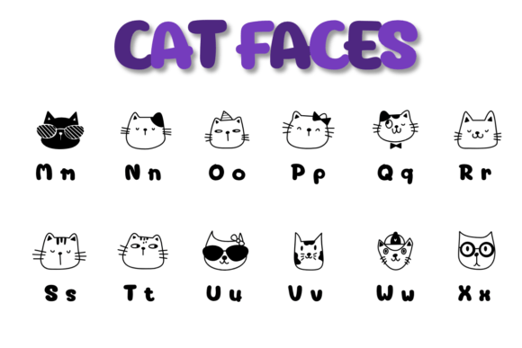 Cat Faces Font PNG with transparent background - Preview 2
