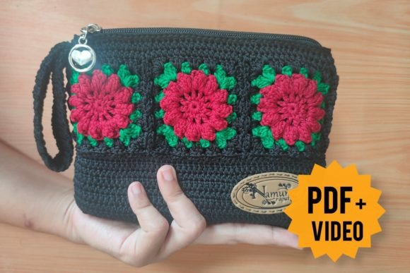 Crochet 3D Flower Pouch Pattern & Video