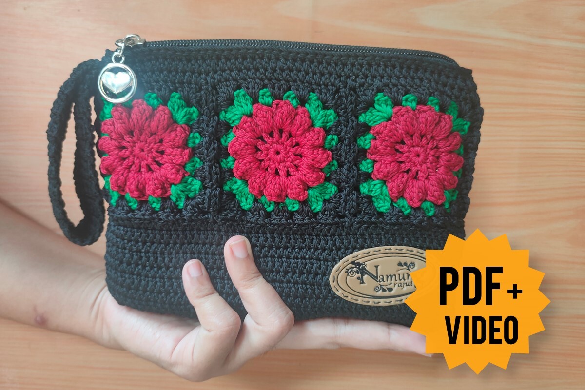 Crochet 3D Flower Pouch Pattern & Video