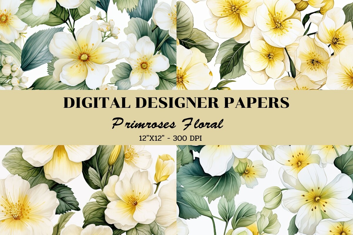 Primroses Floral Seamless Patterns Graphic by JewjewDesign · Creative ...