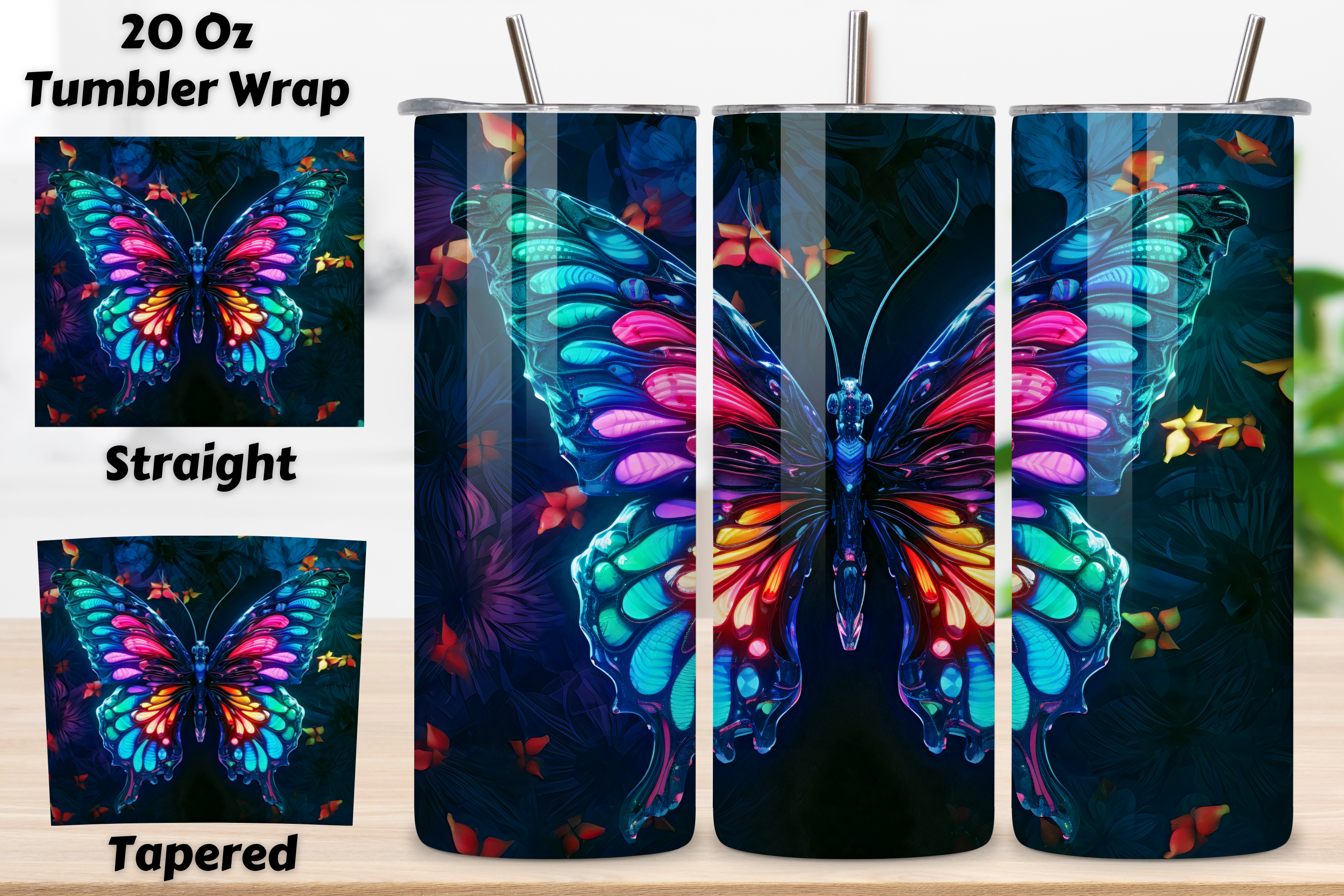 Tumbler Wrap 3d Butterfly Neon Design Graphic by Florid Printables ...