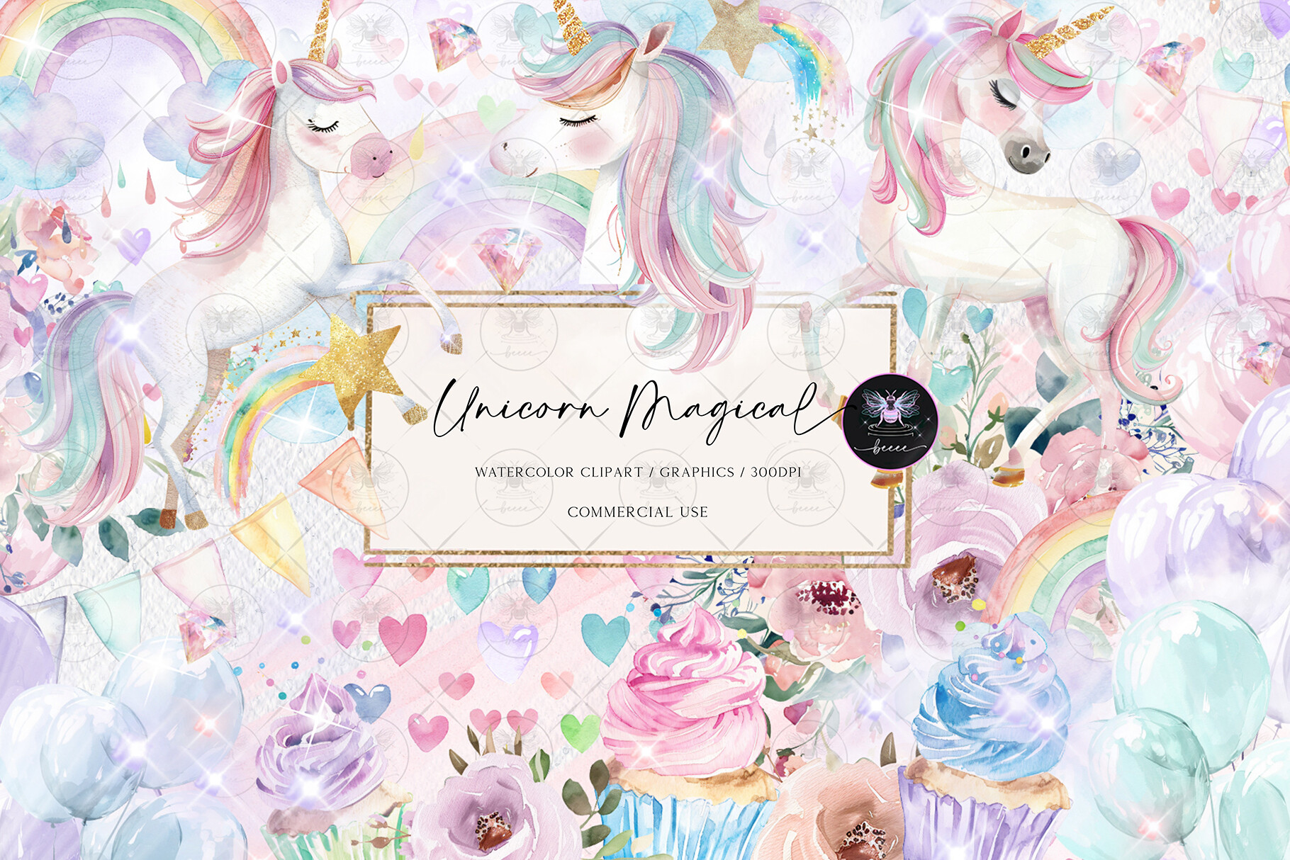Unicorn Magical Watercolor Clipart - photo 1