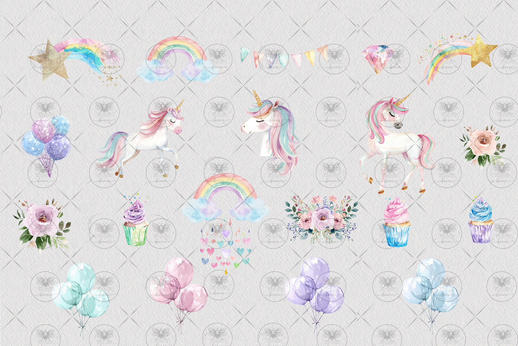 Unicorn Magical Watercolor Clipart - photo 3