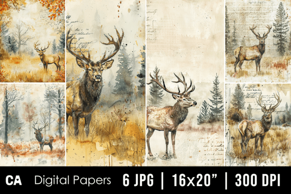 Woodland Stag Deer Junk Journal Pages