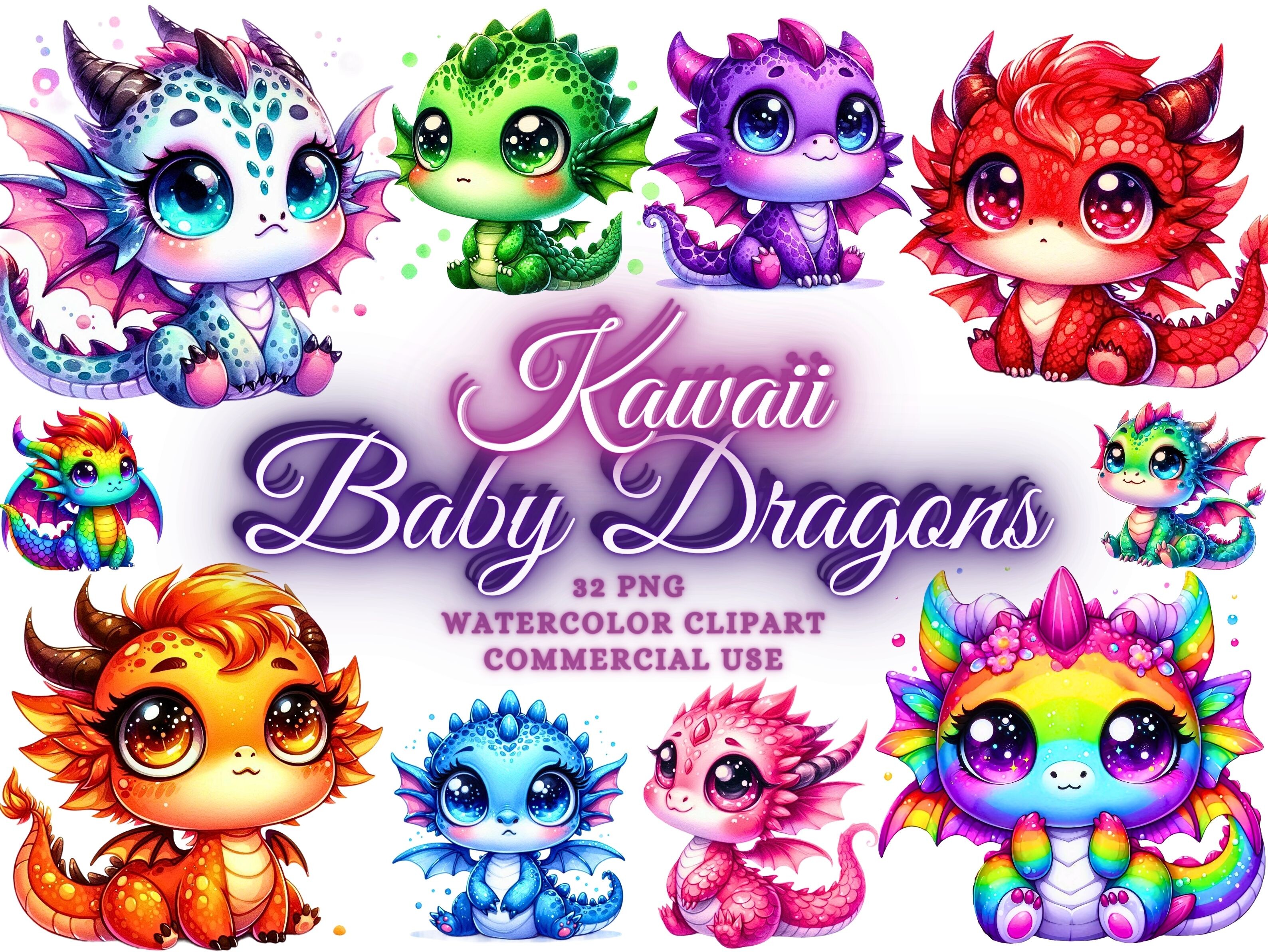 Kawaii Baby Dragons Clipart - Dragon Png Graphic by Artistic Revolution ...