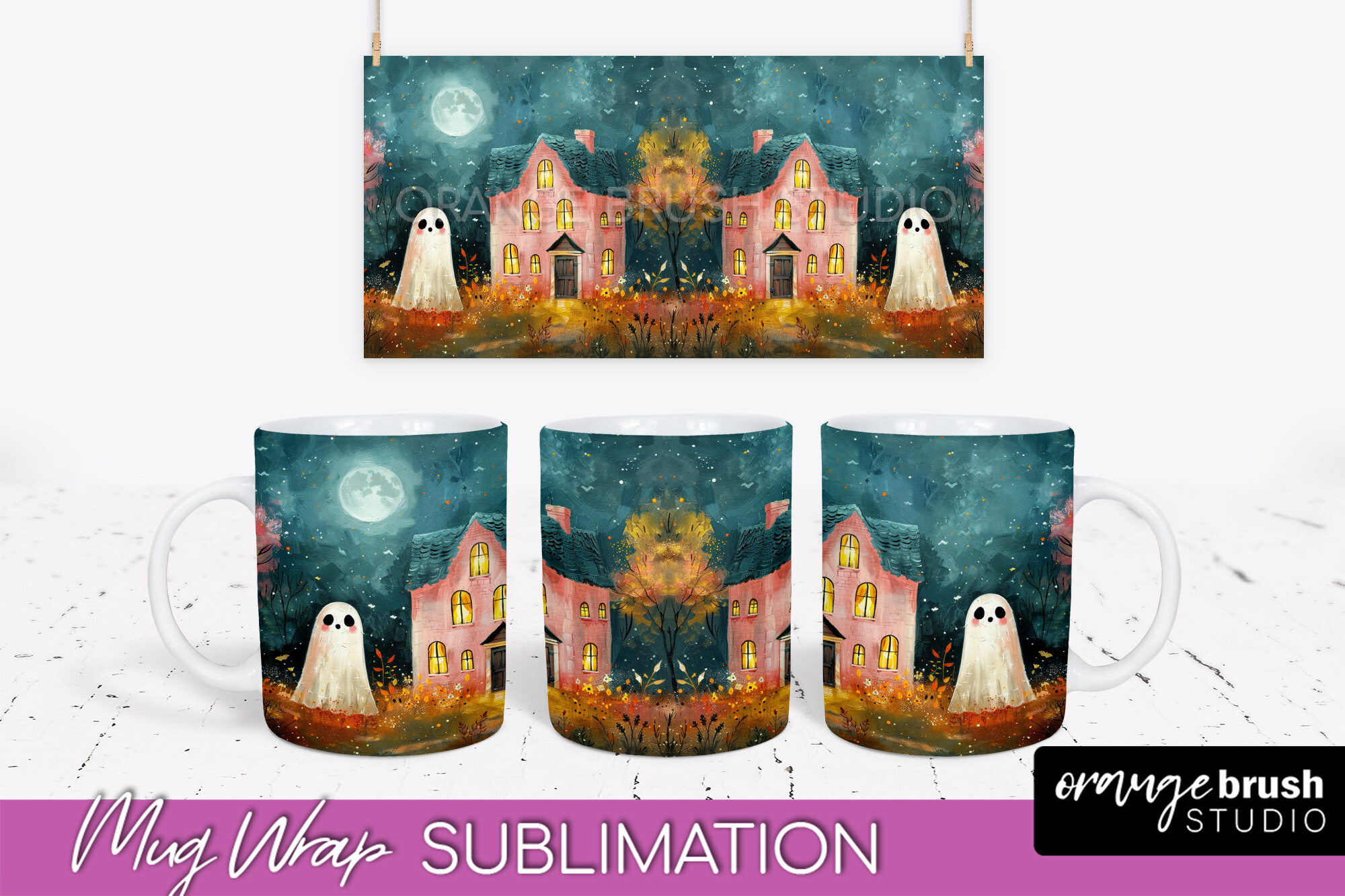 Vintage Halloween Mug Wrap - Ghost Mug Graphic by Orange Brush Studio ...