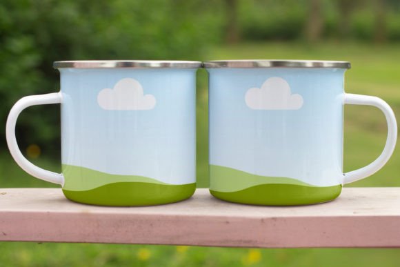 Two 2 Enamel Mugs Mockup Canva