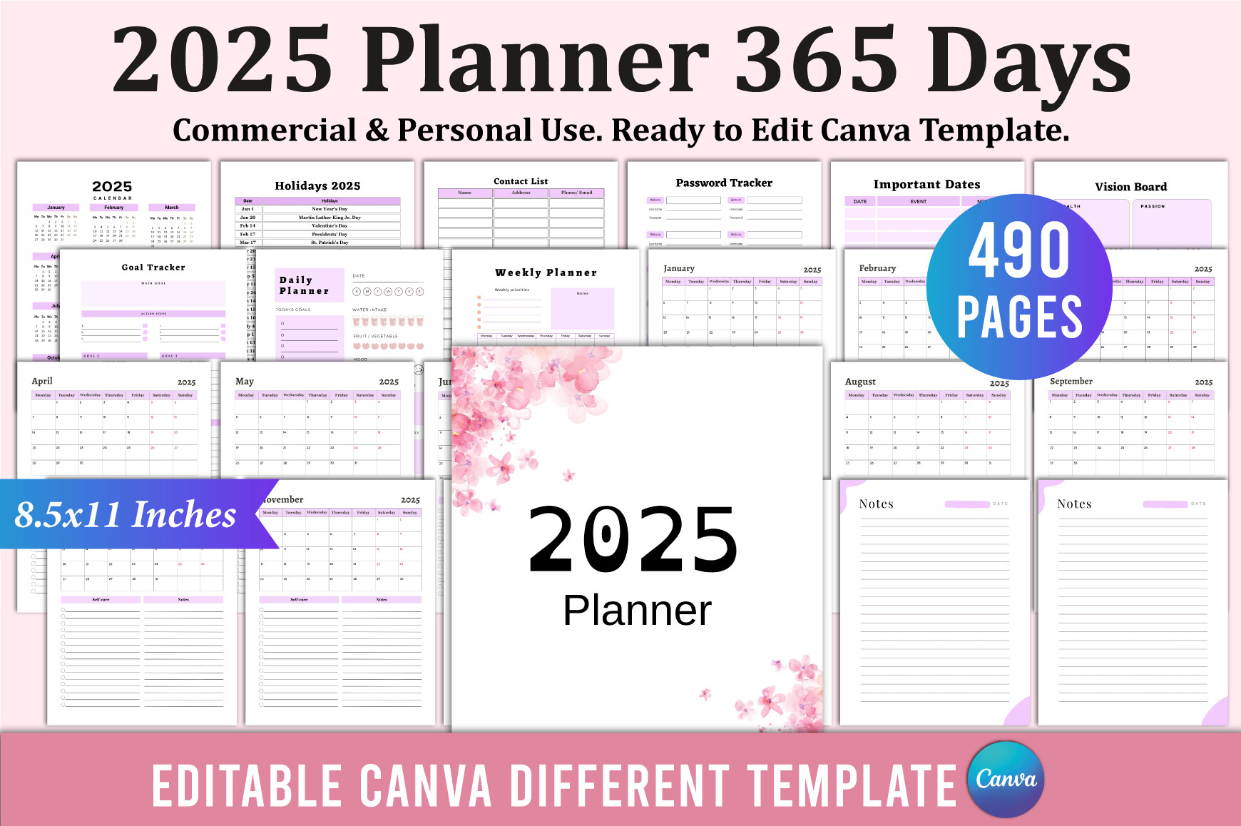 2025 Planner 365 Days for Canva KDP Graphic by Shumaya · Creative Fabrica