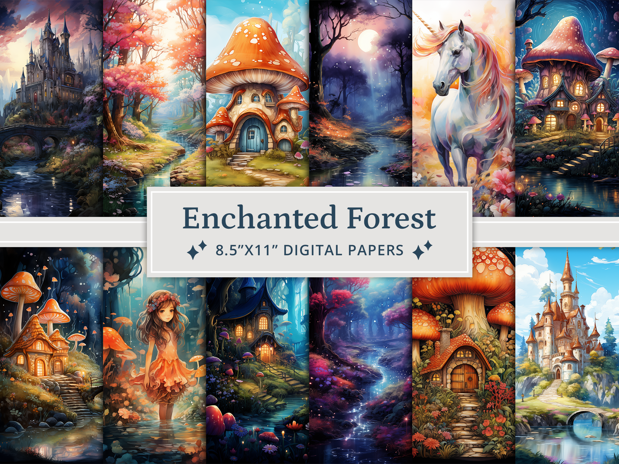 Fantasy Enchanted Forest Digital Papers Graphic by altendi · Creative ...