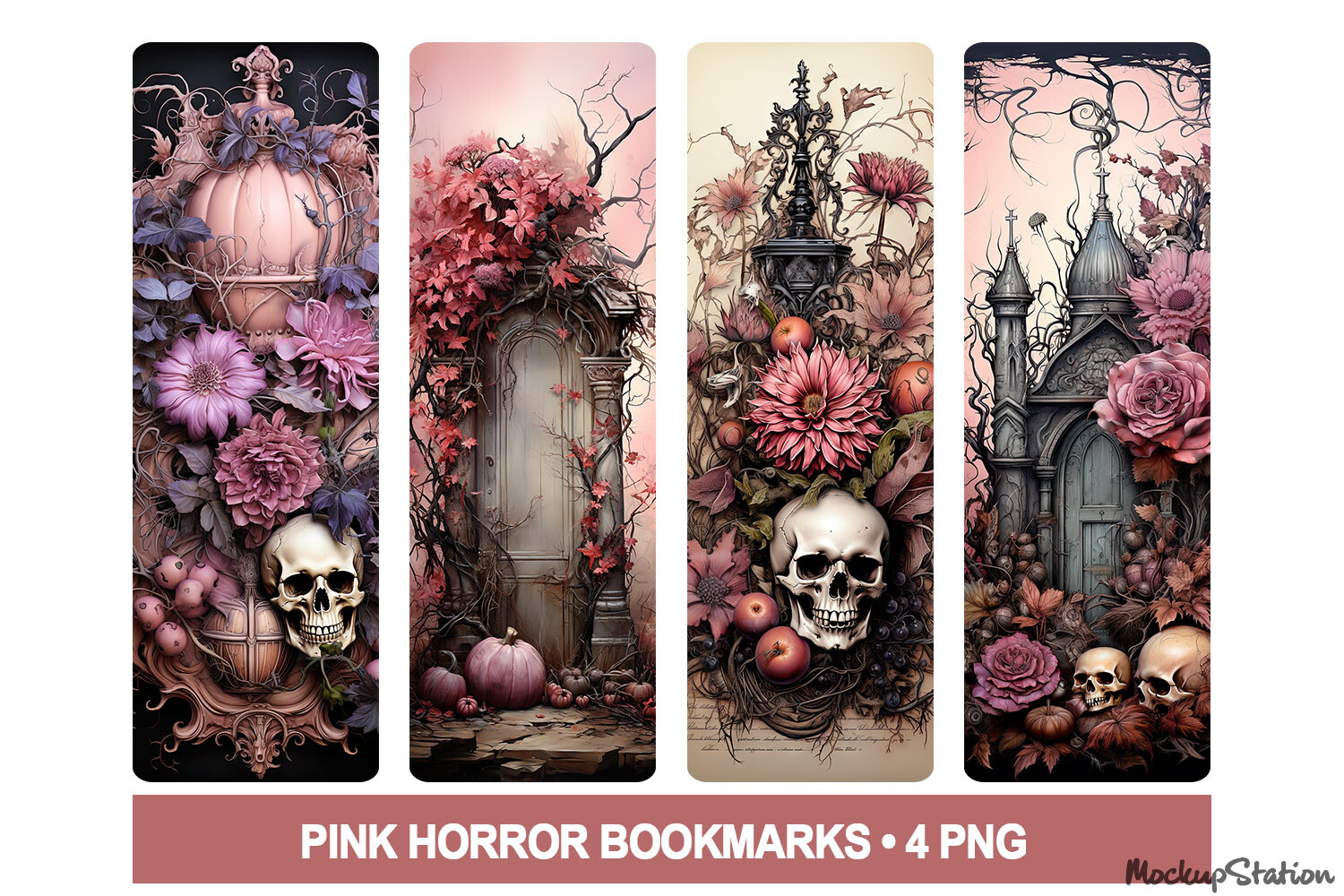 Gothic Skulls Halloween Bookmarks PNG Graphic by Mockup Station ...