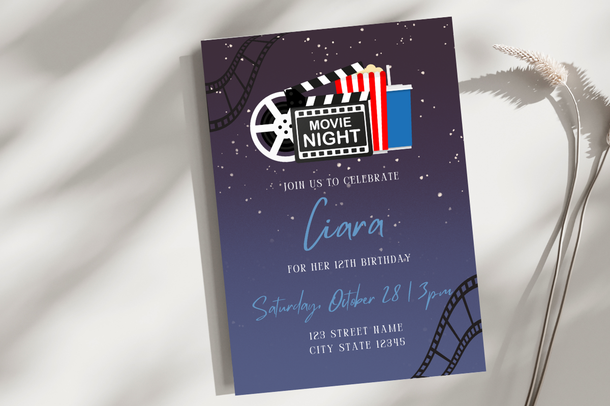 Movie Night Birthday Invite Template